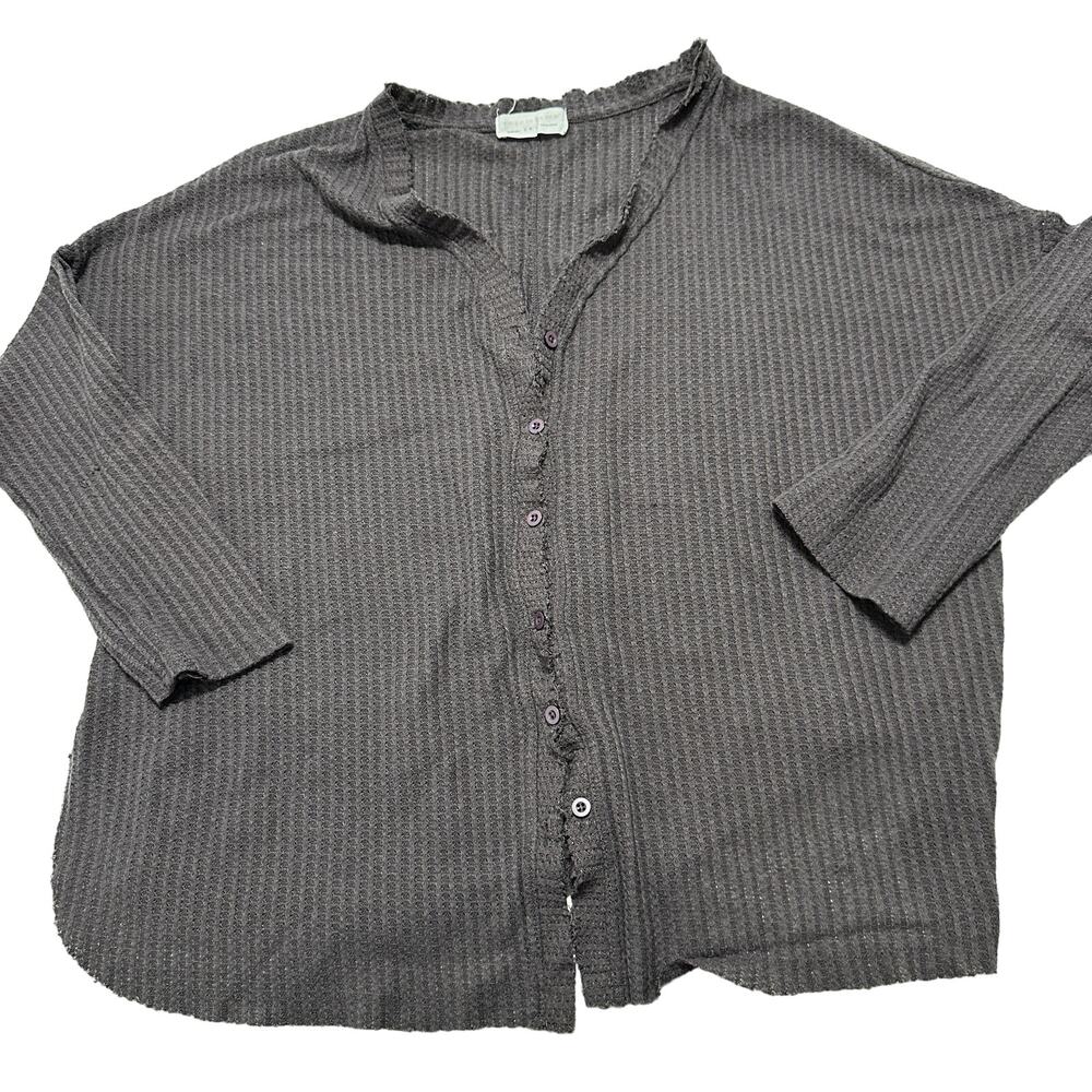 Hyfve Gray Cardigan Women L Purple Lightweight Casual Waffle Knit Thermal